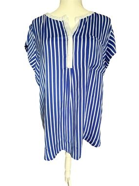 Liz Claiborne Blue and White Vertical Stripe Tunic Top